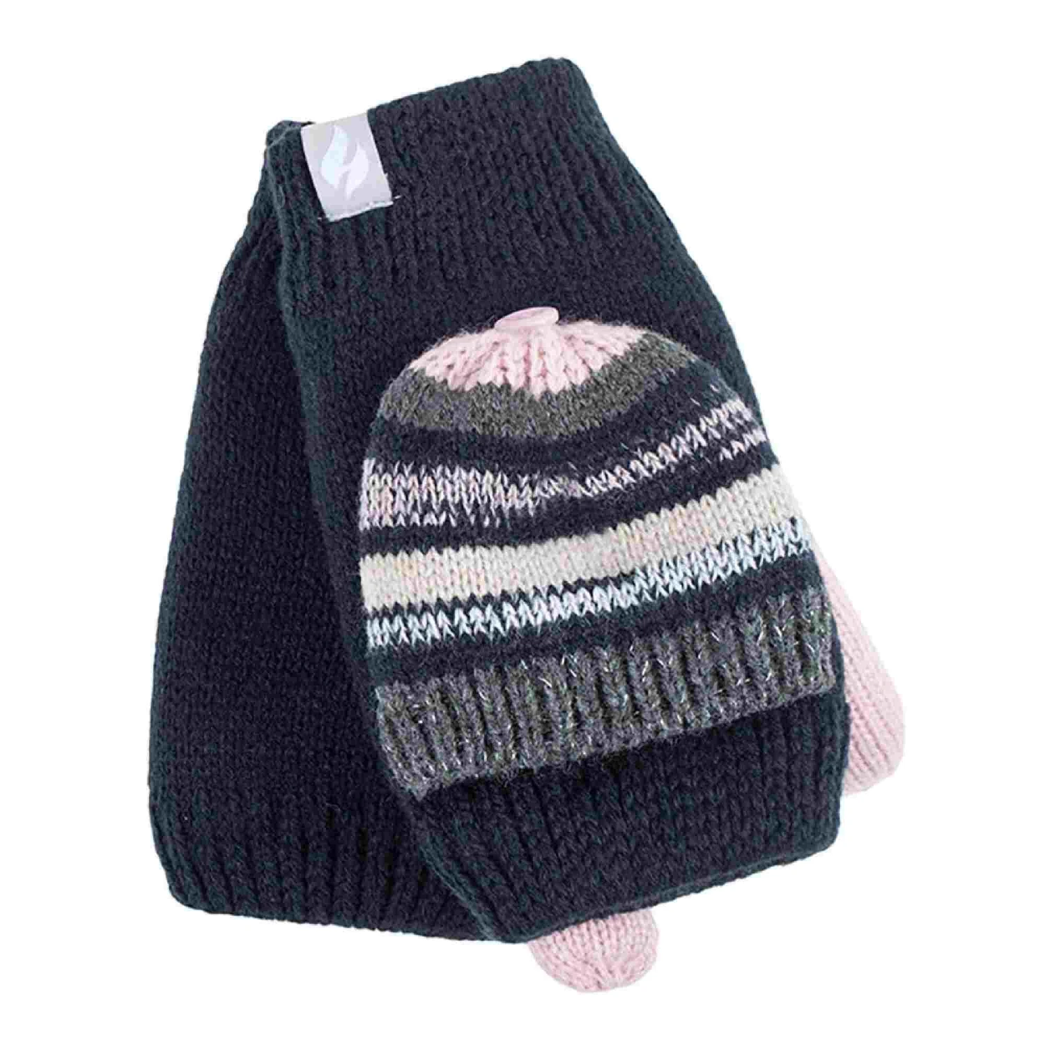 Ladies Striped Thermal Knitted Converter Mitten Gloves - Image 5