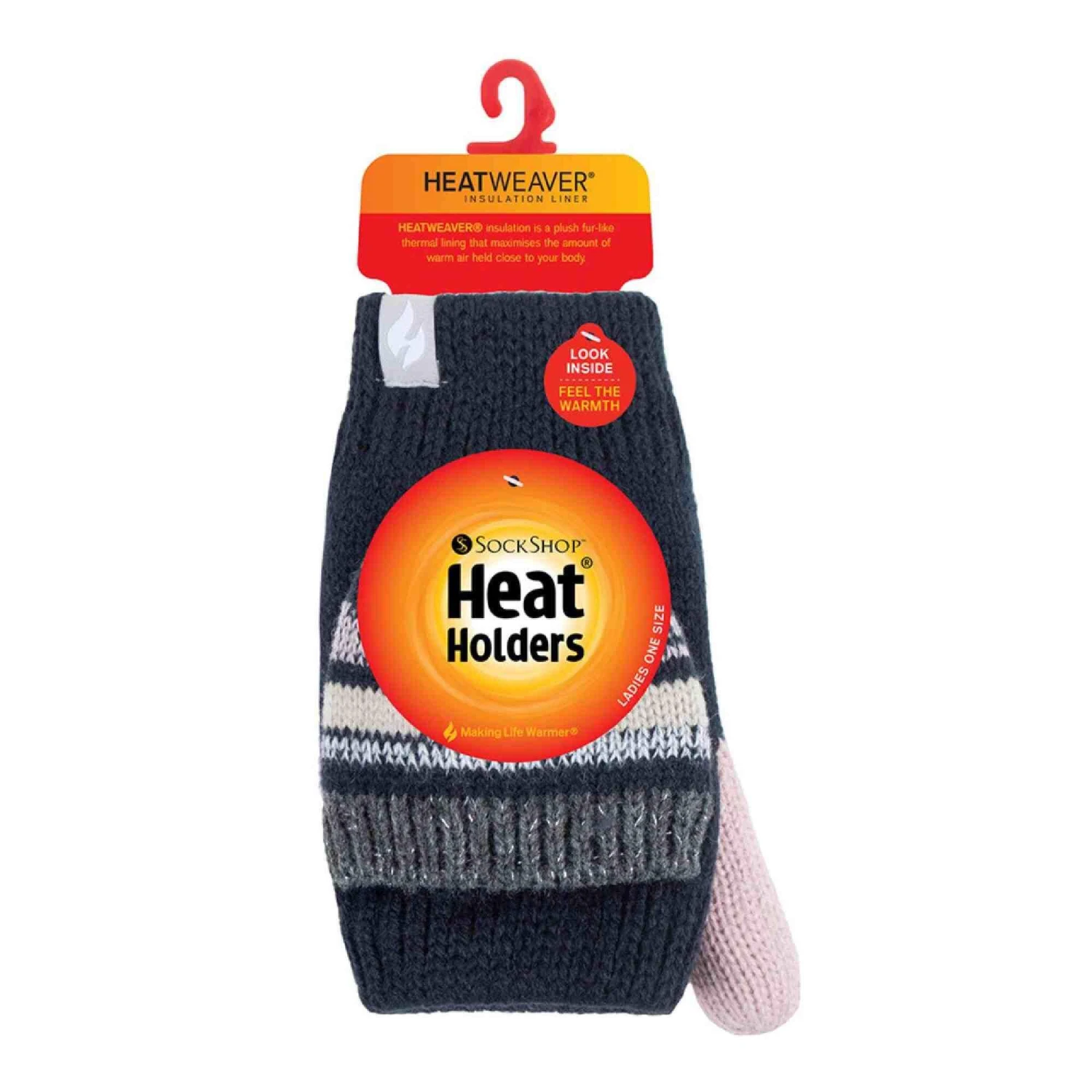 Ladies Striped Thermal Knitted Converter Mitten Gloves - Image 6