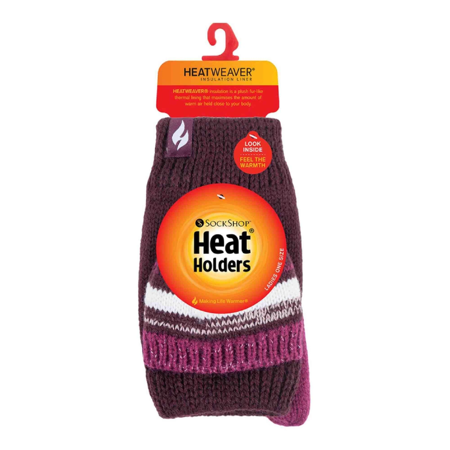 Ladies Striped Thermal Knitted Converter Mitten Gloves - Image 4