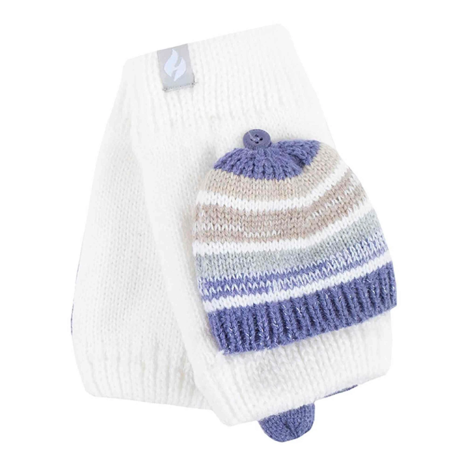 Ladies Striped Thermal Knitted Converter Mitten Gloves - Image 7