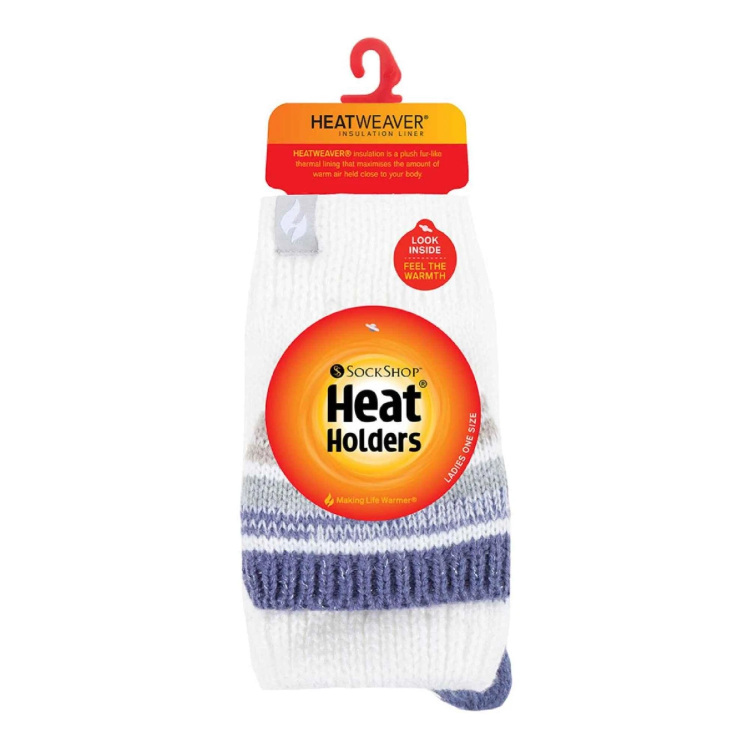 Ladies Striped Thermal Knitted Converter Mitten Gloves - Image 8