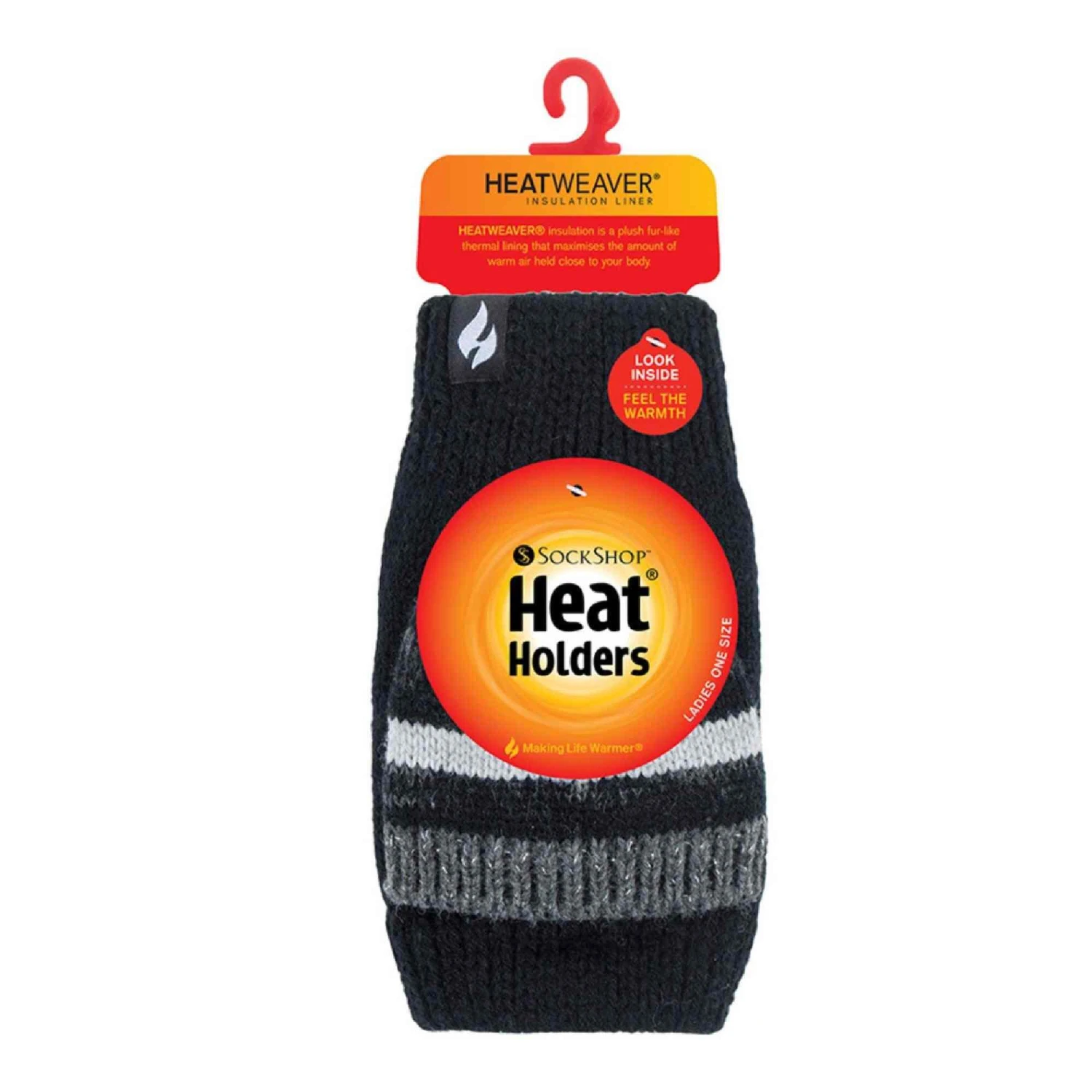 Ladies Striped Thermal Knitted Converter Mitten Gloves - Image 2